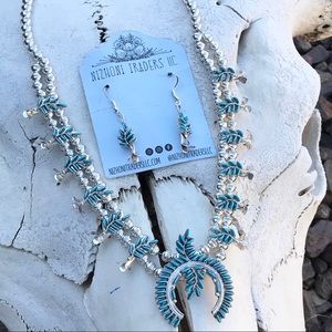 Zuni Sterling Needlepoint Turquoise Squash Set